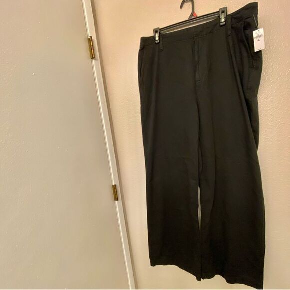 Gap Mid Rise Wide-Leg Khakis black cotton tincel lyocell slacks trouser 18 tall - Picture 2 of 13